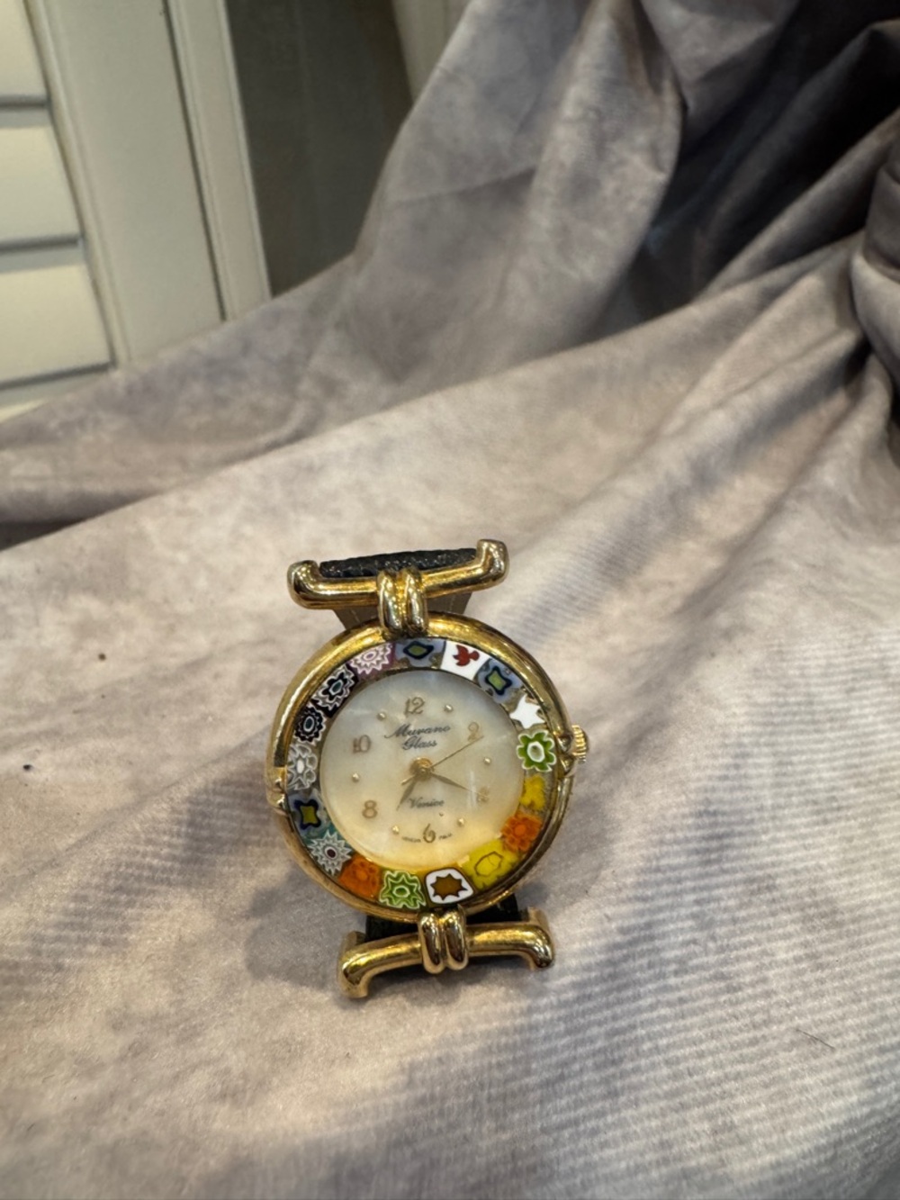 Murano Gold-Tone Case Watch with Black Leather Strap new needs battery no box